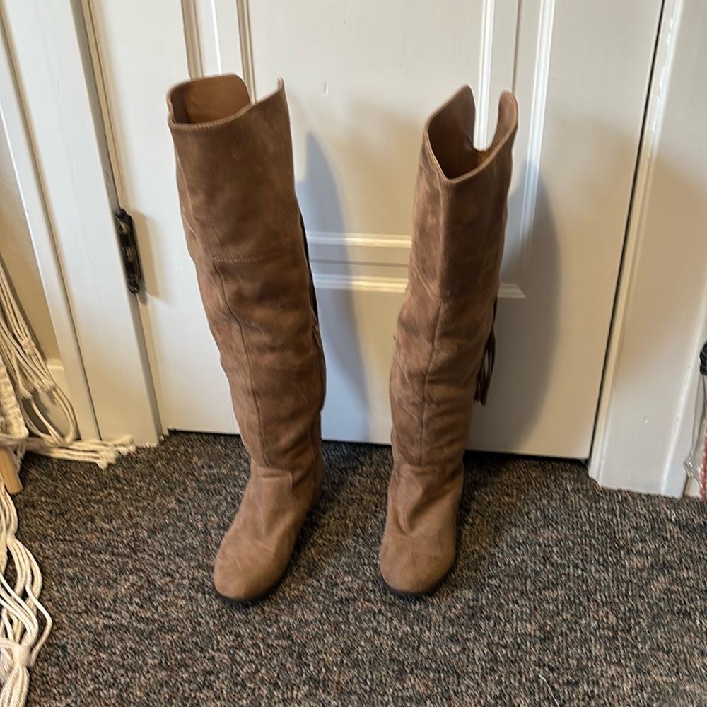 Tan tall suede boots